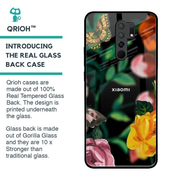 Flowers & Butterfly Glass Case for Redmi 9 prime Online now