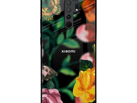 Flowers & Butterfly Glass Case for Redmi 9 prime Online now